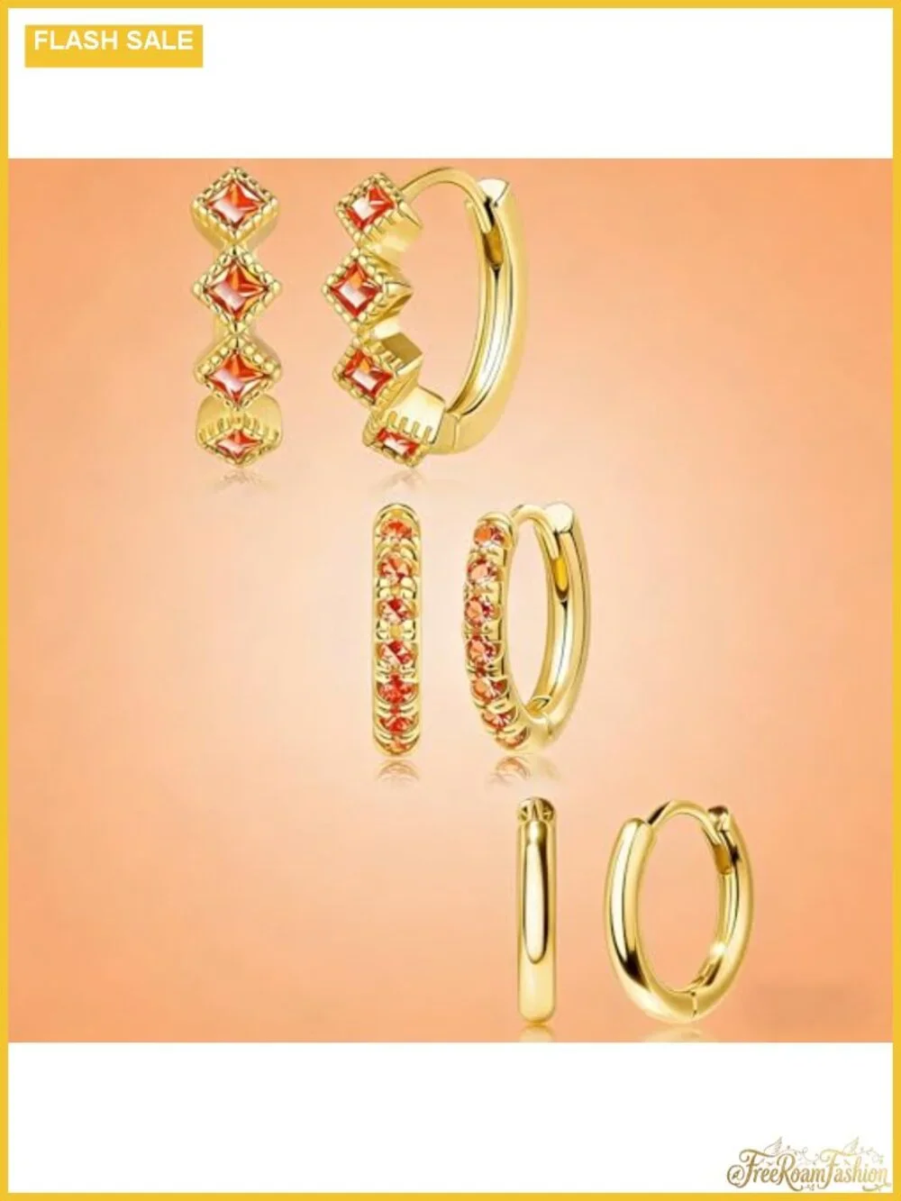 3 Pair Gold Plated Hoop Earrings Set 14K Hypoallergenic Stackable Dainty CZ
